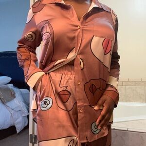 House of Rehab Golden Hour Abstract Satin Matching Set